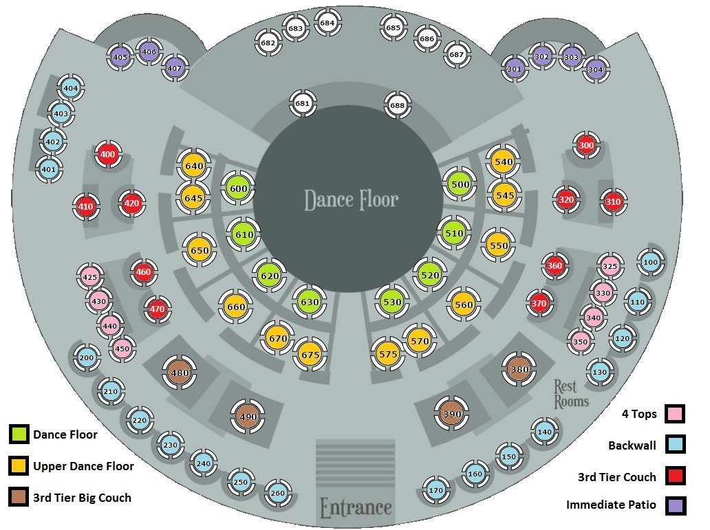 XS Nightclub table map